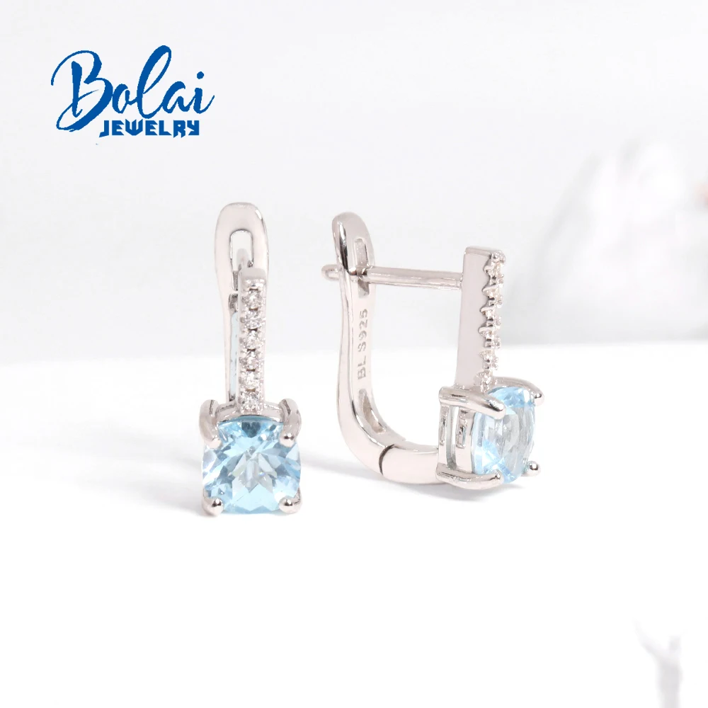 تصميم بسيط لشهر نوفمبر جوهرة الميلاد الطبيعية السماء الزرقاء توباز الشطرنج قطع الأحجار الكريمة أقراط فضية للنساء والفتيات المجوهرات الراقية