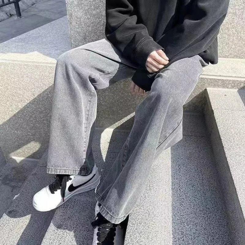 ربيع الرجال بلون فضفاض Sweatpants Y2K الشارع الشهير مستقيم واسعة الساق بنطلون 2025 جديد سراويل أنيقة الكورية