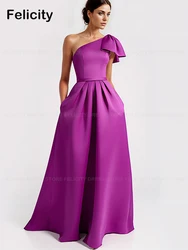 Satin Mother of the Bride Dress 2025 A-Line One-Shoulder Elegant Party Wedding Guest Dresses Bow Pleated Robes Invitée Mariage