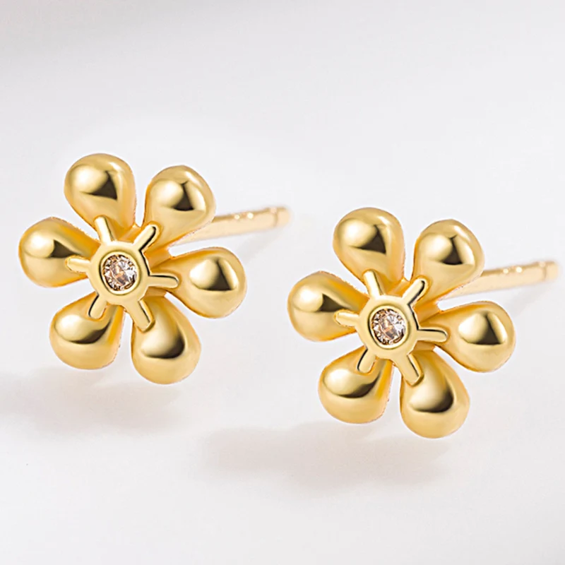 New Mini Inlaid Zircon Flower Earrings For Women Simple Fresh 925 Silver Jewelry Sweet Exquisite Earrings KOFSAC
