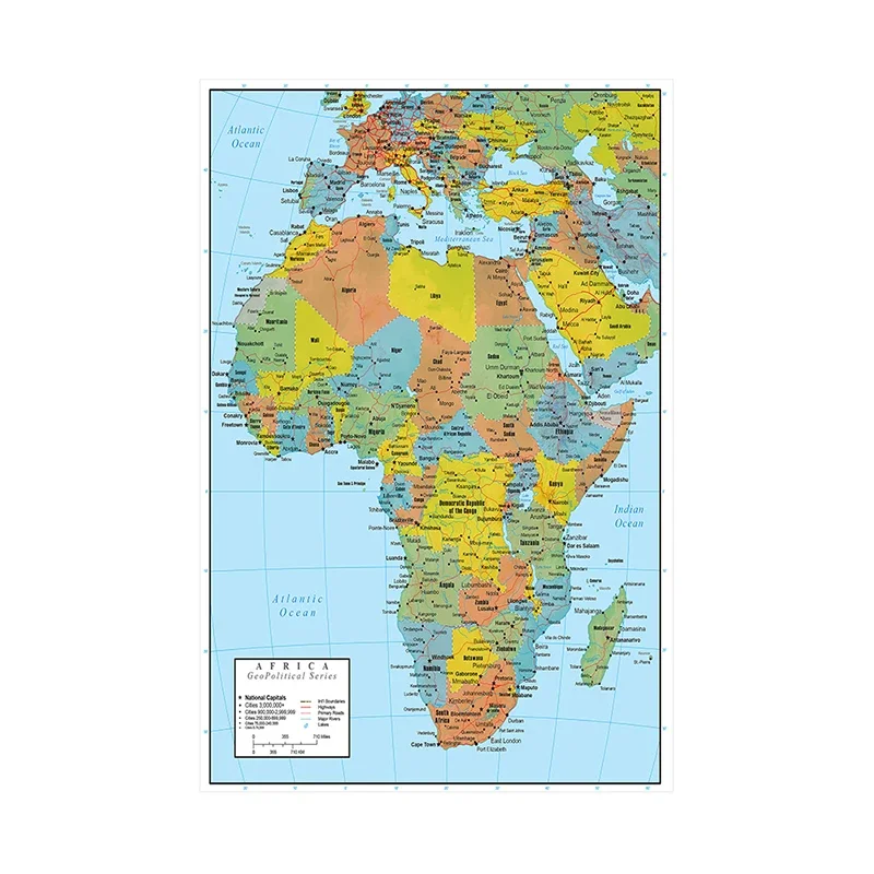 60*90Cm De Afrika Politieke Kaart Non-woven Canvas Schilderij Art Poster En Prints Home Woonkamer decor Schoolbenodigdheden