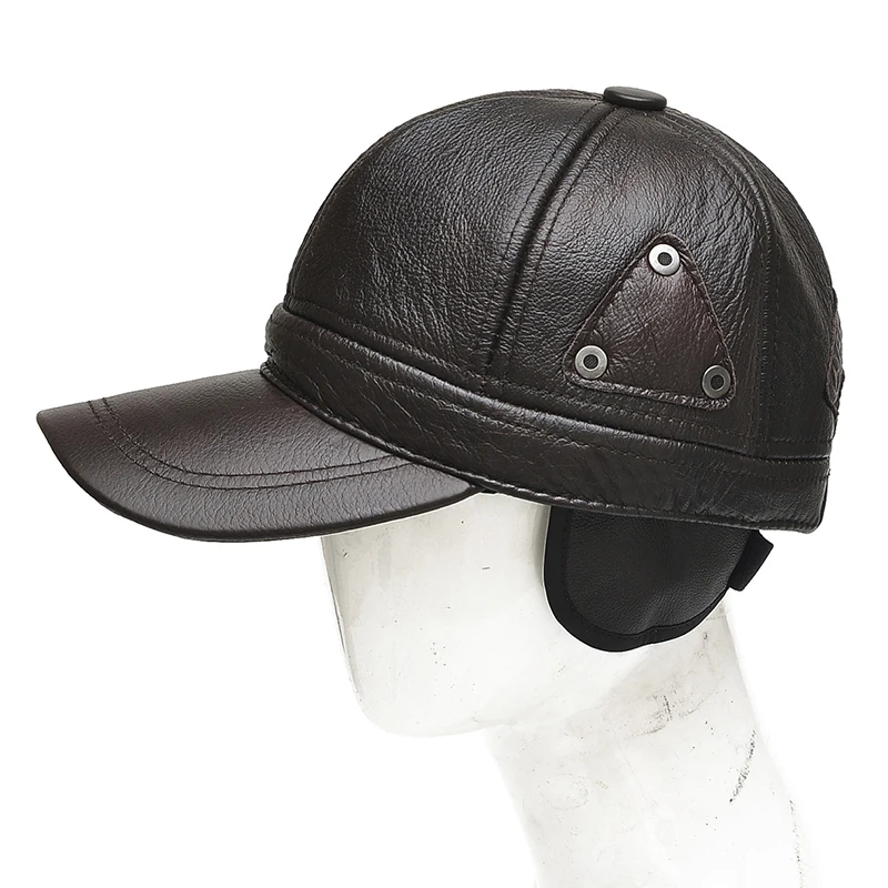 2024 New Style Men Brown Cow Leather Baseball Outdoor Real Leather Retro Hat Adjustable Real Cowhide Leather Baseball Cap