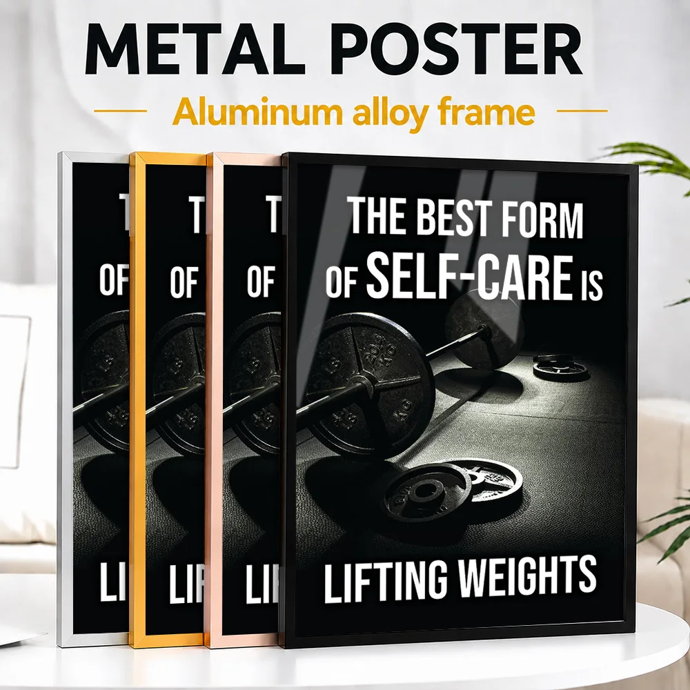 Self Care Lifting Weights Framed Metal Poster Personalized Photographic Wall Art For Training Studio, Fitness Enthusiast Gift