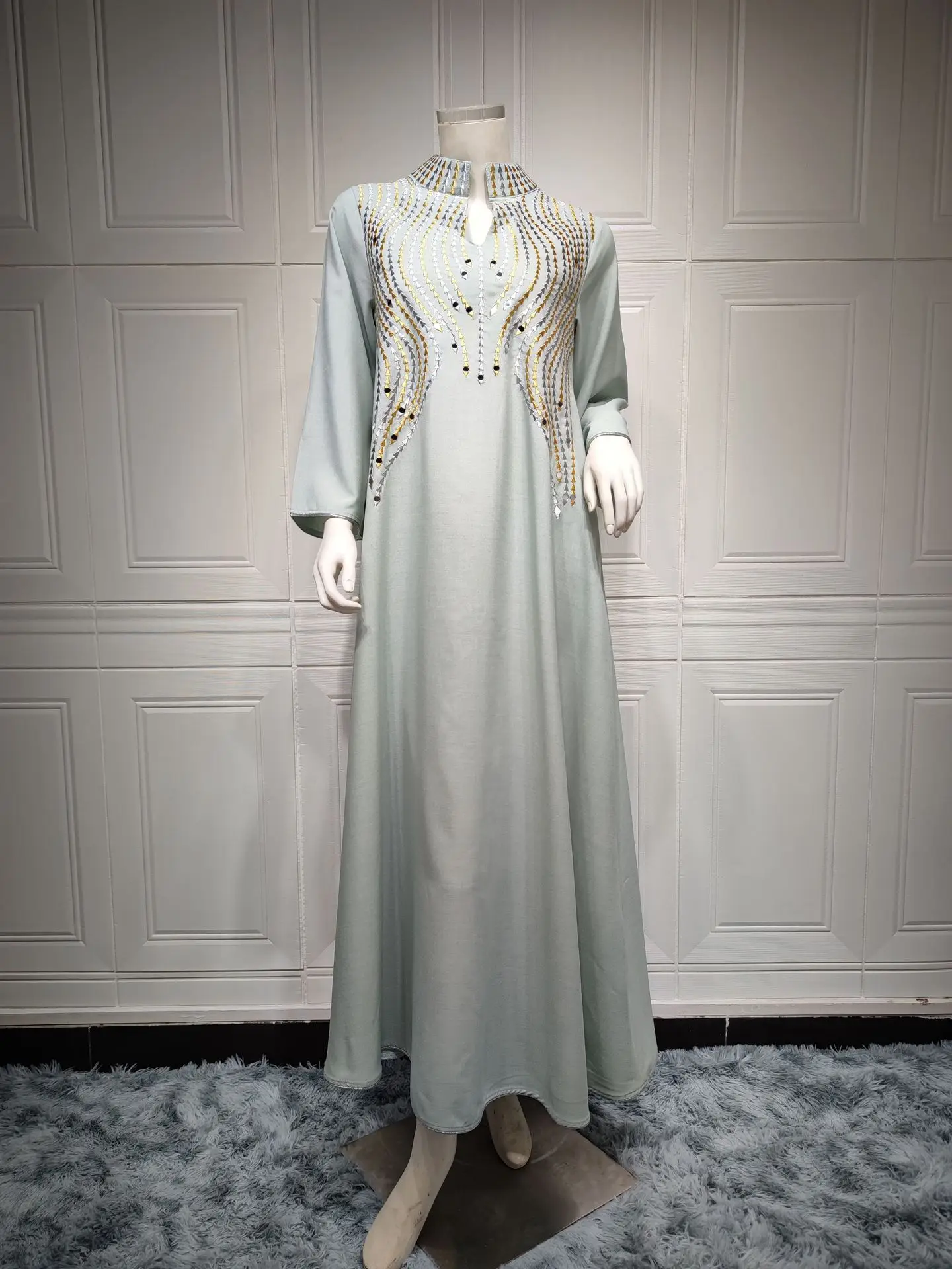 Eid Ramadan Dress for Women Muslim Stand Collar Embroidery Abaya Dubai Arab Moroccon Kaftan Islamic Gown Robe Party Vestido 2024