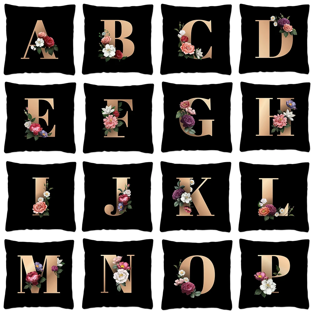 

Flower Letter Pillow Case Plant Tree Around Alphabet Cushion Cover for Home Sofa Car Decorative Pillowcase 45x45cm Drop Shipping