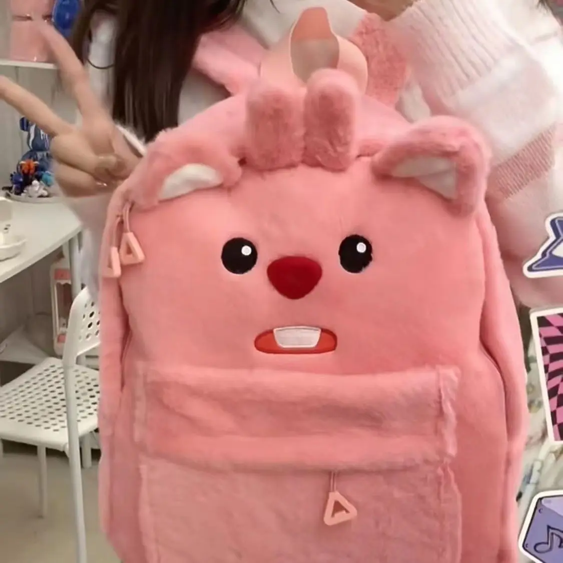 MINISO Loopy Plush Backpack, Niche and Cute Schoolbag for Girls Computer Bag Girlfriend's Valentine's Day Gift and Birthday Gift