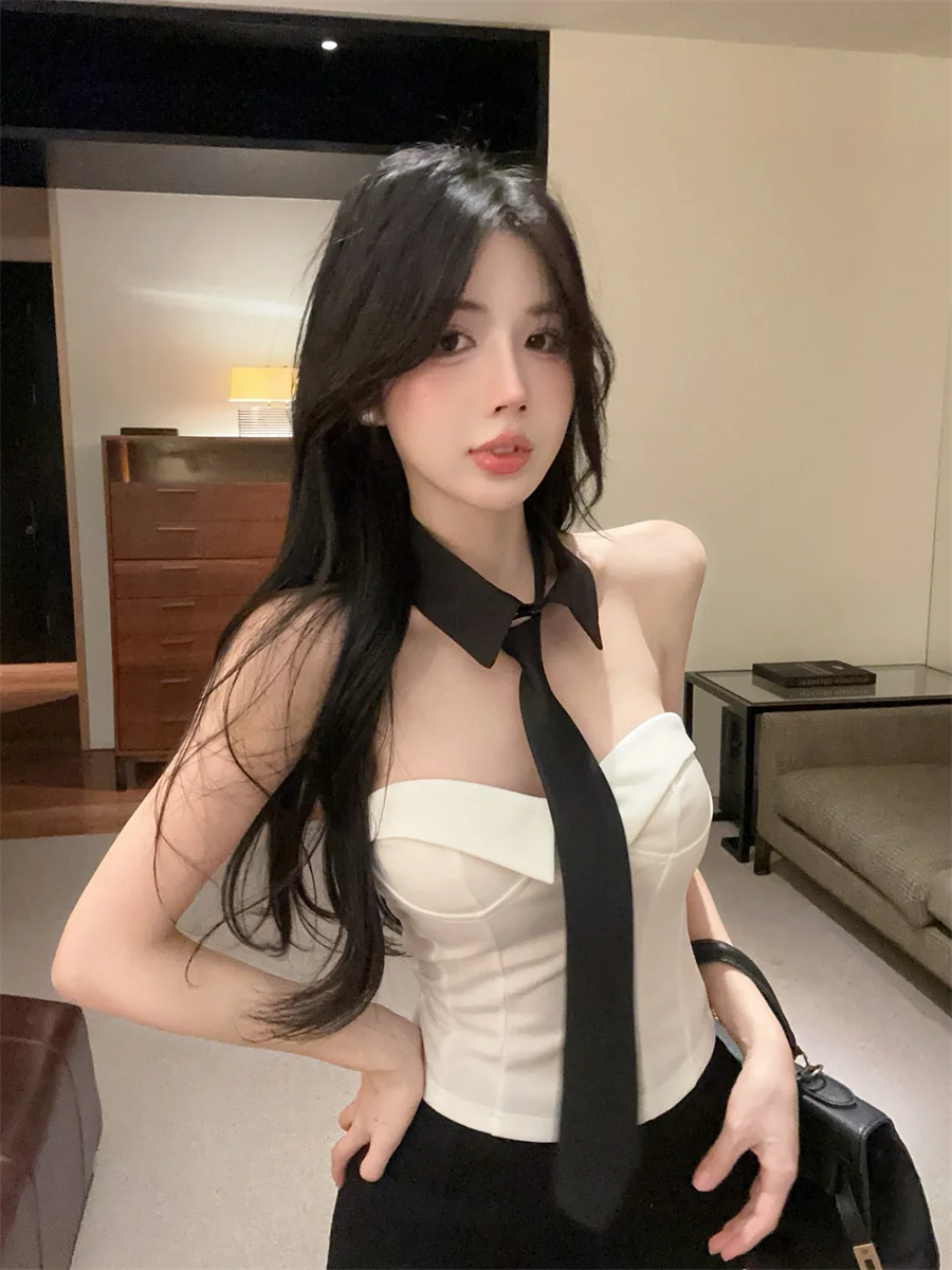 

Sexy Slimming Necktie Design Camisole Top Korean Style Commute Fashion Large Size Women's Inner Wear Two-Piece Set Pear Shape