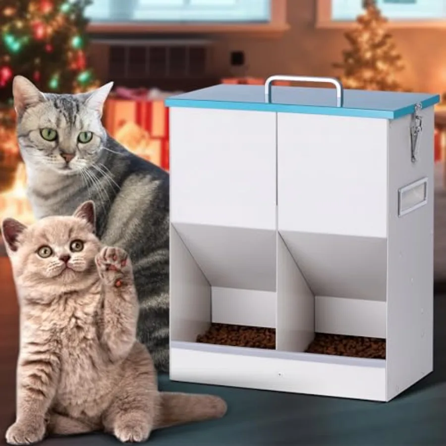 Automatic Cat Feeder Outdoor Dog Dry Food Dispenser Gravity Cat Feeder Pet Feeder for 2 Cats 42cups/10L Dual 10L