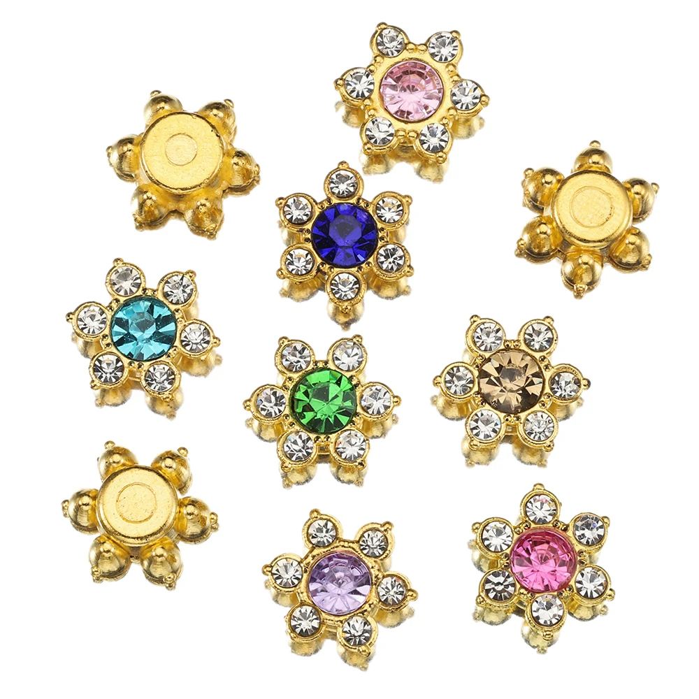 

50pcs 13mm Color Flower Crystal Rhinestone Cabochon Flat Backing Patches for Jewelry Making Brooch DIY Hair Accessories Material