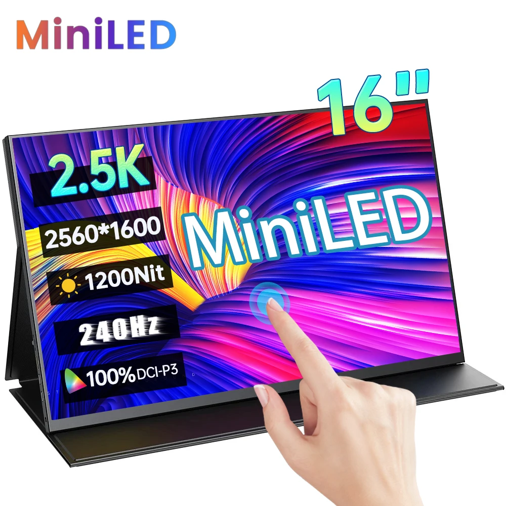16 Inch 2.5K 240Hz MiniLED Portable Monitor 2560*1600 1200Nit 100