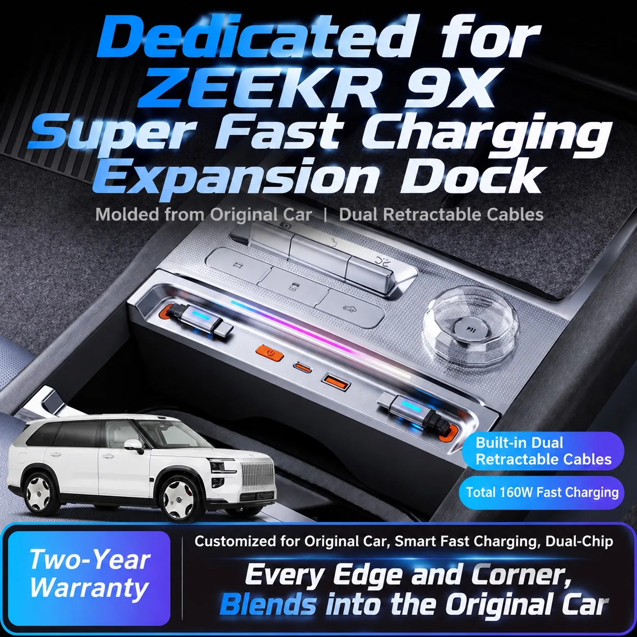 For ZEEKR 9X 2025 Car Charger Super Fast Charging Hub Cigarette Lighter USB Adapter Interior Upgrade Docking Station Accessories