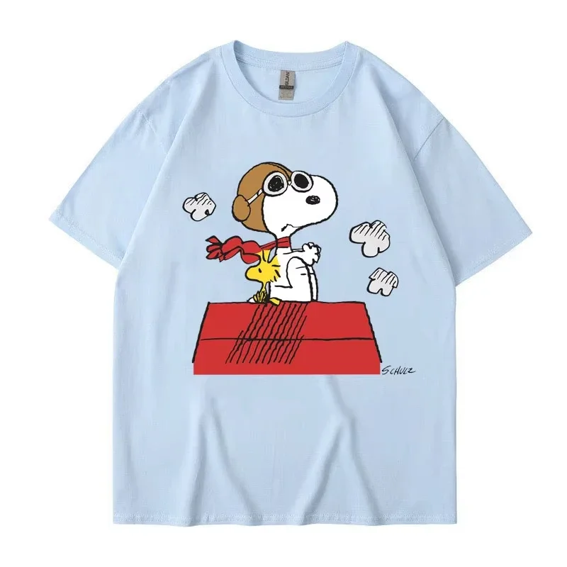 Snoopy Black Women T-shirt Summer 2025 New Short Sleeve 100% Cotton Men Women Tee Shirt Tops Cartoon Anime Couple Clothing Tops