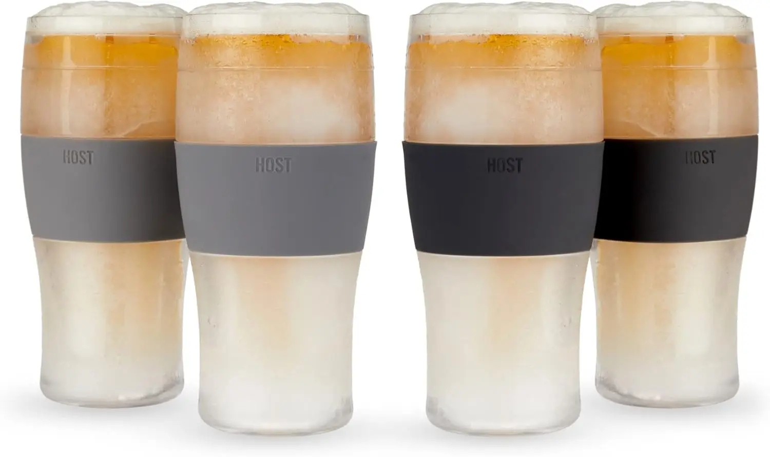 

4-Pack Insulated Freezer Beer Glasses with Cooling Gel, 16 oz Double Wall Plastic Pint Tumblers for Cold Drinks
