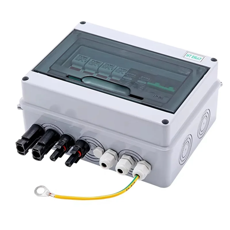 A88E-Solar Photovoltaic PV Combiner Box IP65 Waterproof 2 In 1 Out DC600V Fuse MCB SPD Protection With Ground Wire