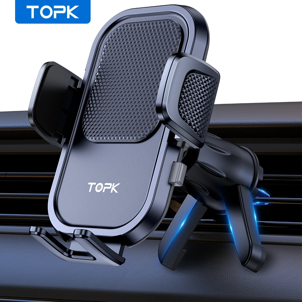 TOPK Car Phone Holder Mount [Upgraded Support Function] Metal Hook Cell Phone Holder For Car Air Vent Compatible With All Phones