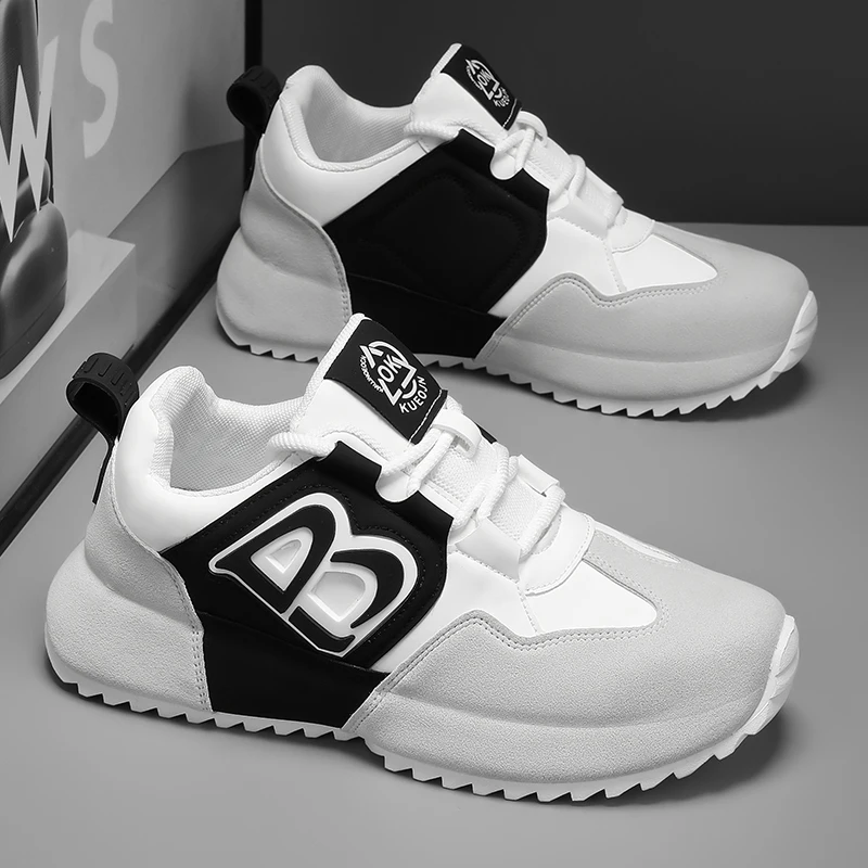 รองเท้าผ้าใบทรง Chunky สำหรับผู้ชาย ดีไซน์เนอร์ รองเท้ากีฬาแฟชั่นลำลอง หน้าผ้าไมโครไฟเบอร์ หนังด้านบนเสริมพื้นรองเท้าด้านใน