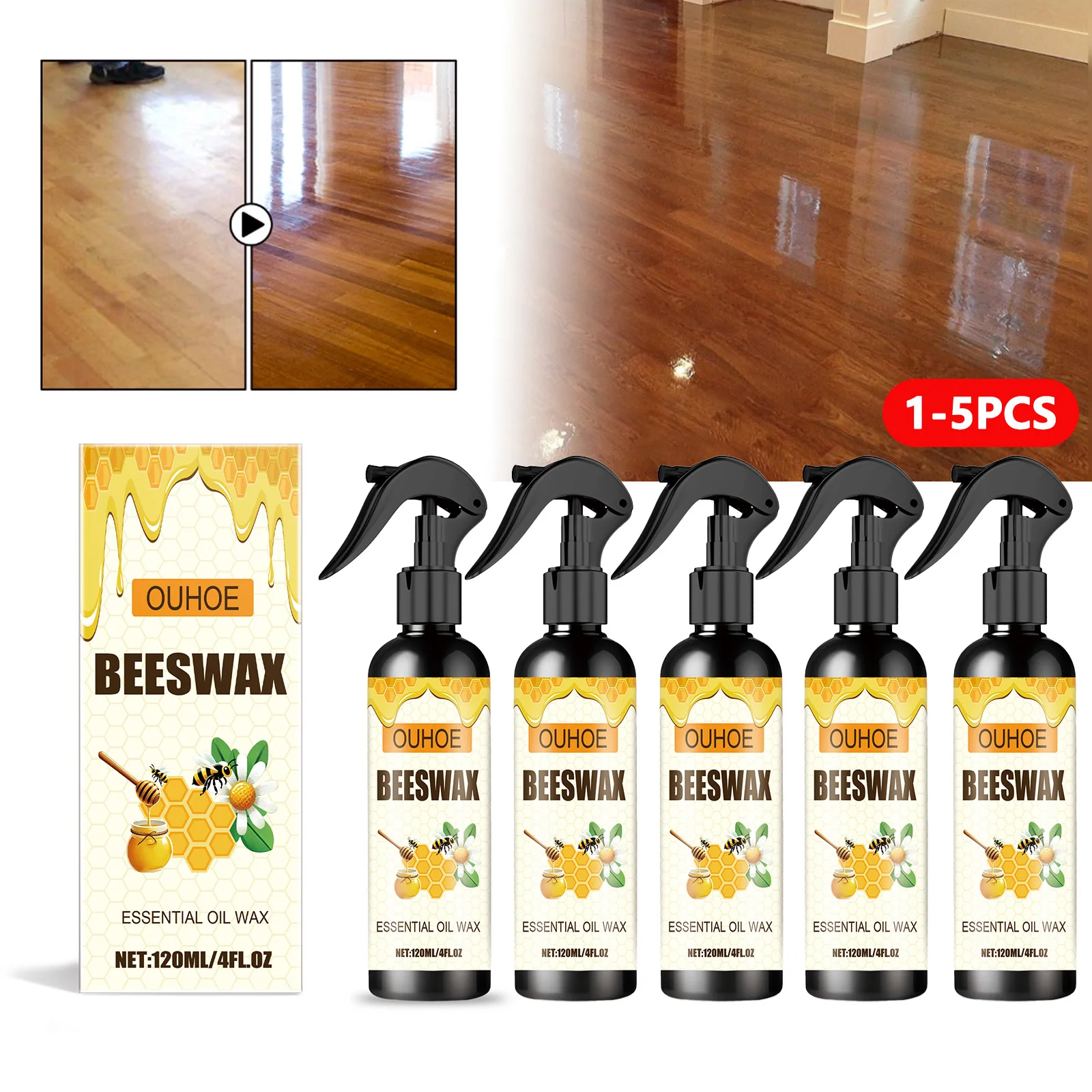 Natural Beeswax Polish Spray for Wood Furniture Floor Restores Shine, Prevents Cracks & Scratches, Wood Care Maintenance Kit
