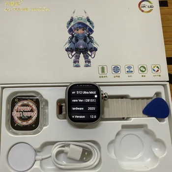 Najnowszy smartwatch S12 Ultra MAX z Androidem 12.0, ekran Amoled 2,29 cala, 190 [jednostek kalkulacyjnych - *przejść na wyrażenie wartości w jednostkach*]*, np. zł. lub USD*]. °   Kamera obrotowa GPS WIFI 2100mAH Gniazdo na kartę SIM