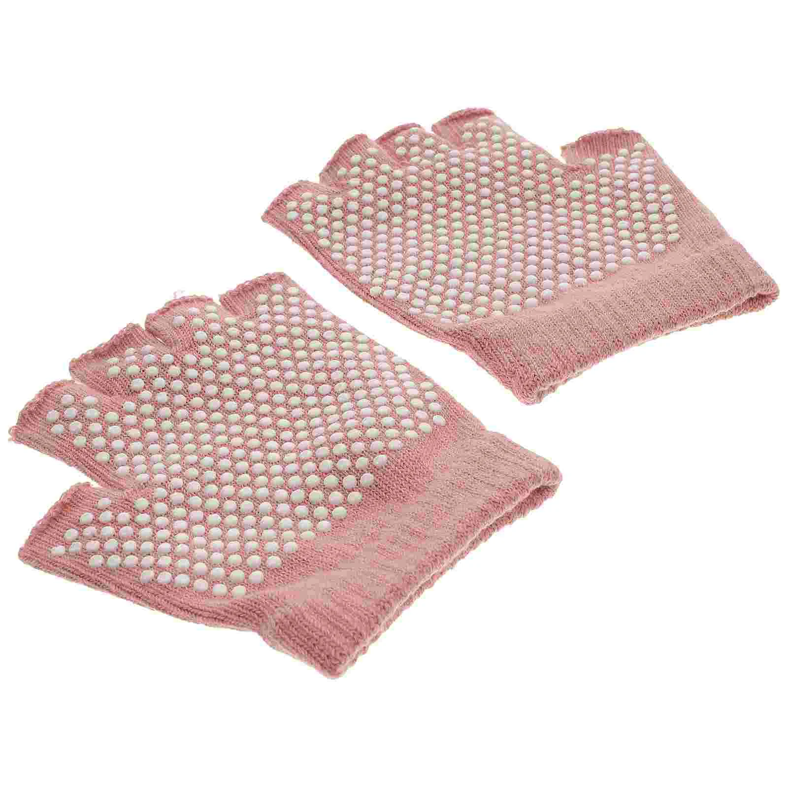 

1 Pair Non-slip Half Finger Knit Gloves Exercise Yoga Accessories Workout Gloves Yoga Gloves for Fitness (Pink)