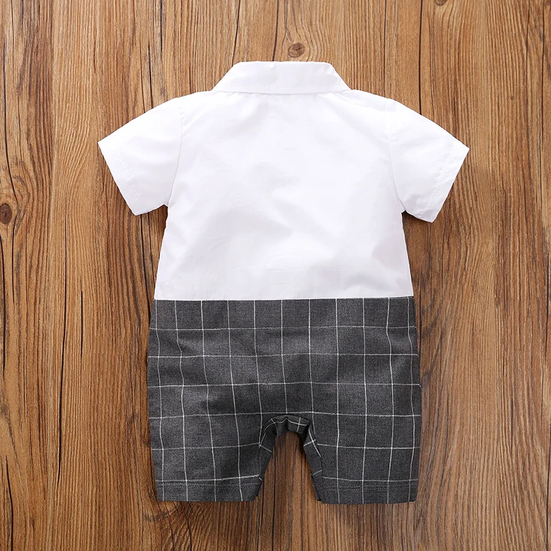 Newborn Clothes Plaid Gentleman Art Comfortable And Soft Summer Boys And Girls Short Sleeved Baby Jumpsuit