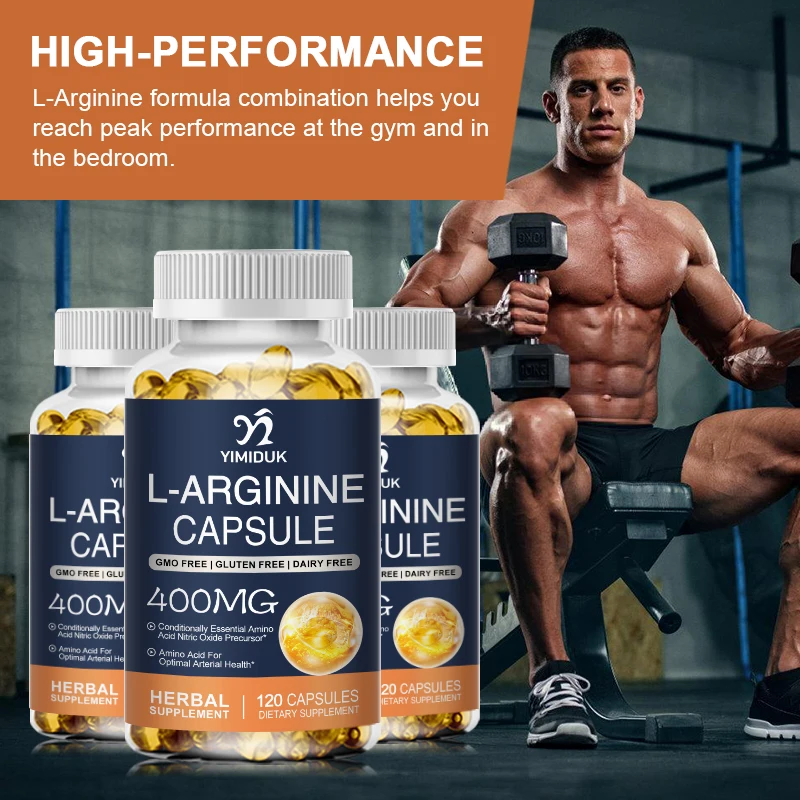 L-Arginine Capsules - Enhance Men\'s Energy, Muscle Mass, Endurance & Blood Flow - Daily Exercise Mercury Supplement