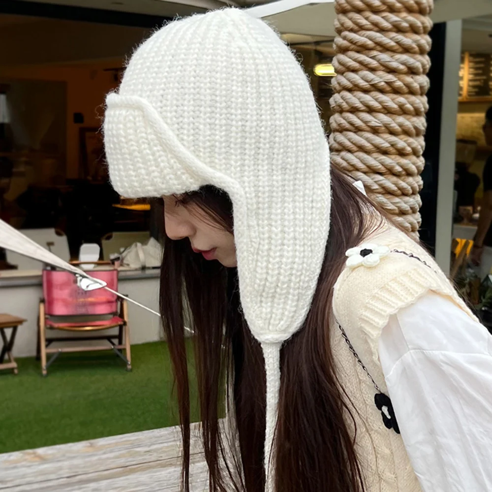 Winter Warm Knitted Hat Women Earflap Beanie Super Soft Thickened Windproof Cold Weather Fashion Cap for Autumn Thick Hats