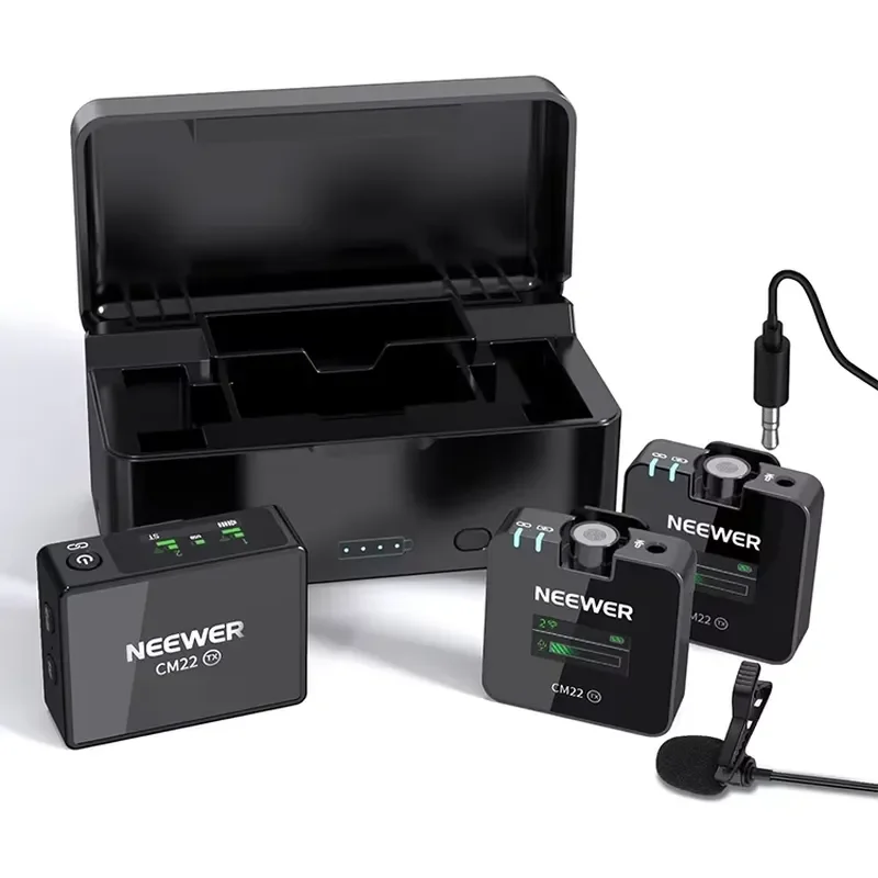 Neewer 2 Pack Wireless Lavalier Microphone With Charging Case Clip On External 2.4G Mini Mic