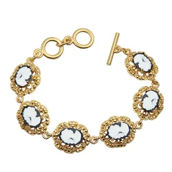 5 Colors Lady Queen Cameo Plumflower Bracelet For Women Gold Color Pink Red Gray Fashion Women Bracelet