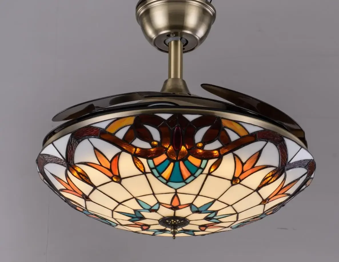 2026 Tiff Invisible Ceiling Fan Lamp Living Room Dining Room Bedroom Lighting Mediterranean Fan Lamp Retro Ceiling Fan With Remo