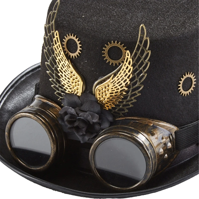 Vintage Gear Wings Goggles Top Hat Victorian Jazz Hat Steampunk Hat Performance Hat for Carnival Outdoor Activities