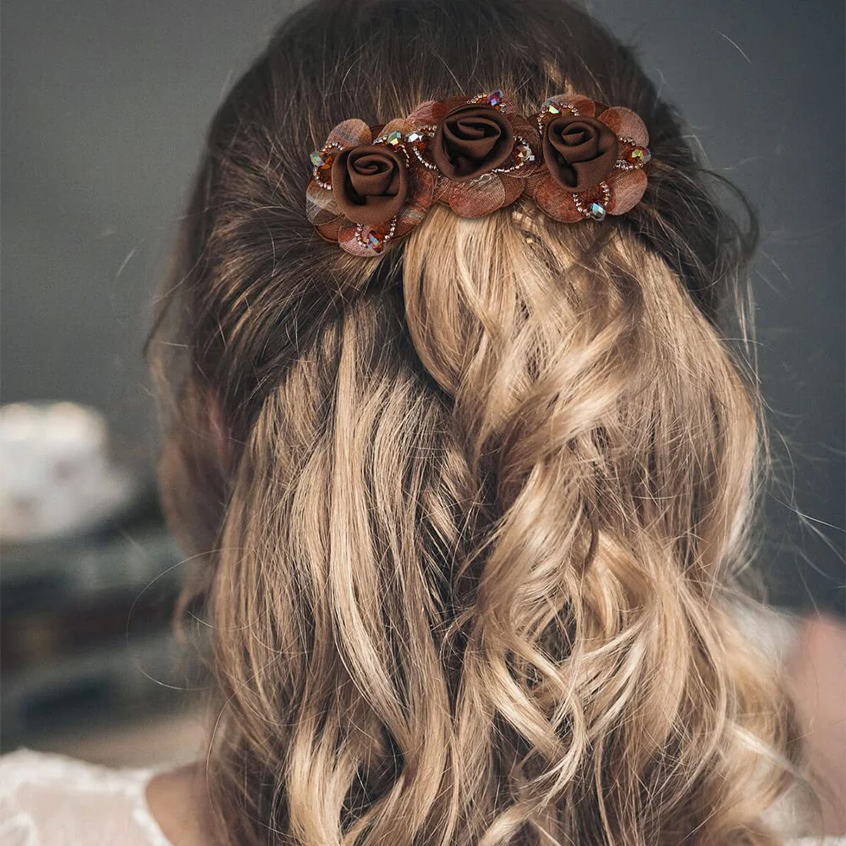 AWAYTR بوهو مزدوجة الفانيلا روز مقاطع الشعر للنساء فتاة رباط شعر شوكة مشط دبوس الشعر زهرة مجوهرات إكسسوارات الشعر #3