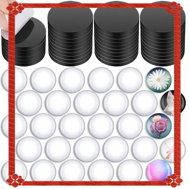 

Fridge Magnets For DIY Crafts Sets Round Magnetic Discs With Clear Dome Cabochons Glass Magnets Discs (48 Sets) Black