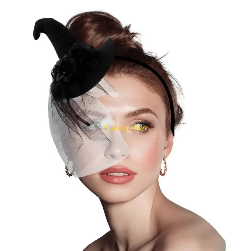 

N58F Witch Hat&Spiders Hair Hoop Women Spa Wash Face Makeup Headband for Photoshoots Halloween Party Hair Accessories