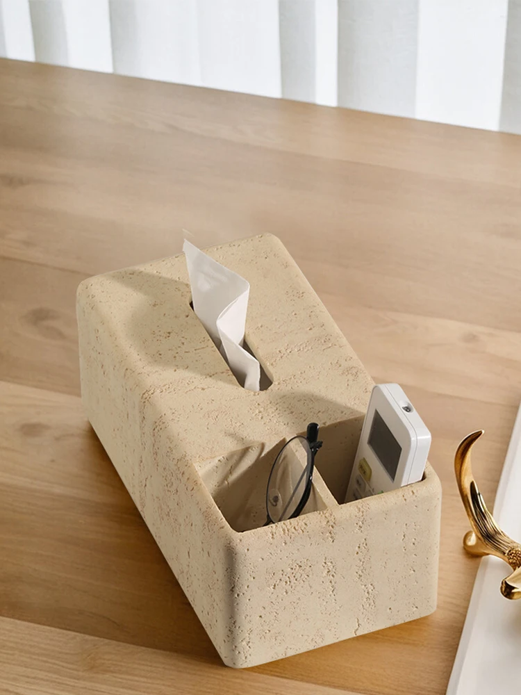 

Natural Cave Stone Material Tissue Box Light Luxury Wabi-Sabi Multifunction Tissue Box Home Living Room Decoration Storage Box