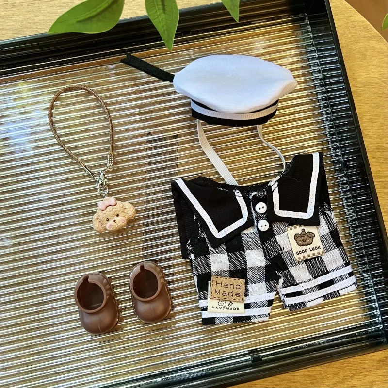 

Hand Made Labubu Doll Clothes Black Uniform Outfit With Hat Shoes Accessories For 1st 2nd 3rd Generation Labubu Stuffed Doll