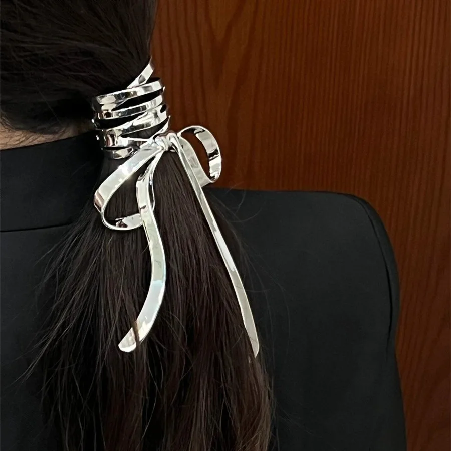 Pinza de pelo con lazo de aleación para niña, pinza de Metal para el pelo, pinza de cola de caballo alta, horquilla fija, accesorios para el cabello