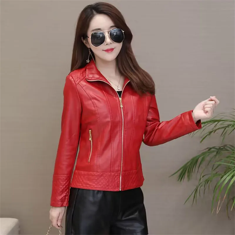 Middle Aged Mother Large Size 5XL Faux Leather Outcoat 2024 Lady Add Cotton Leather Top Autumn Female PU Leather Jacket