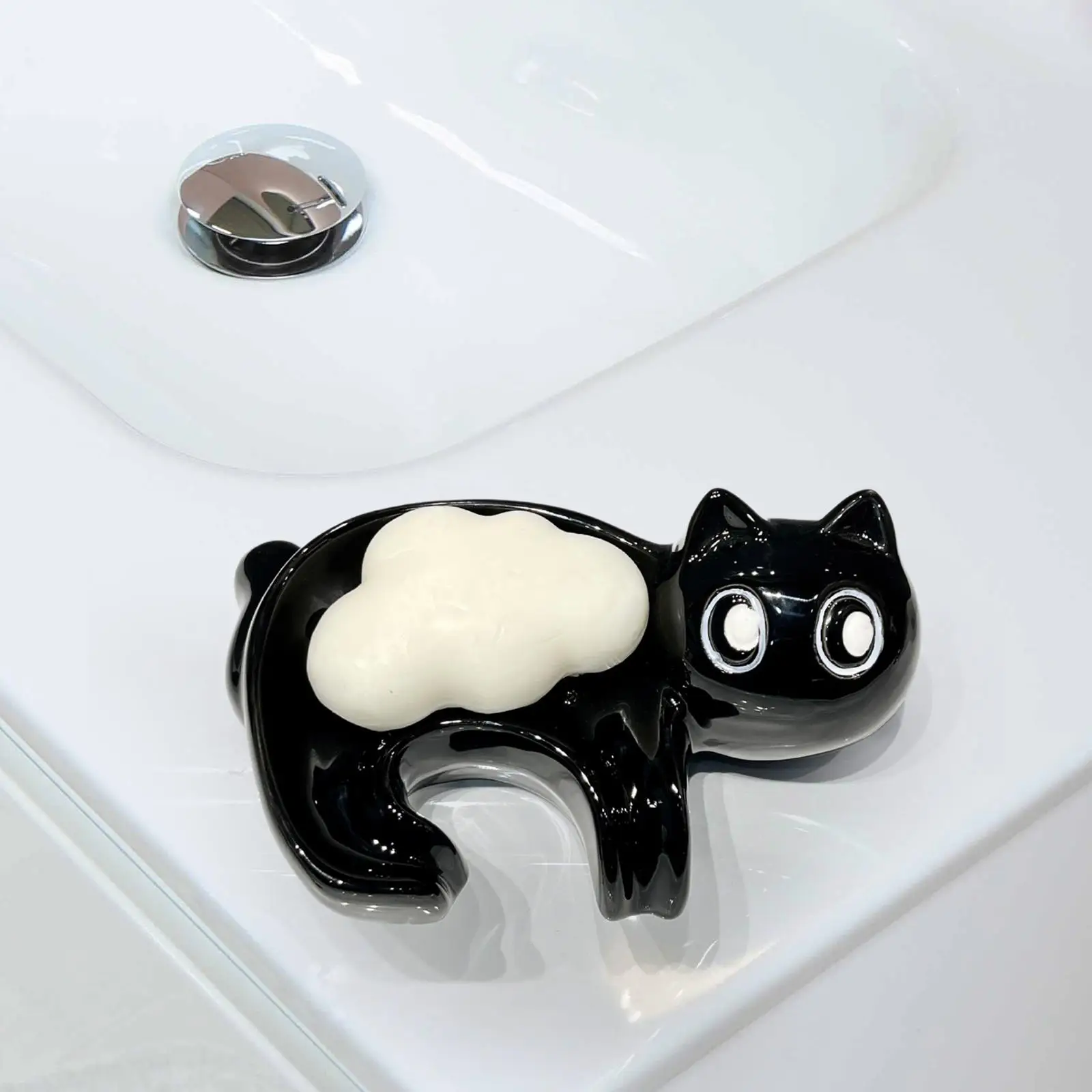 Soap Dish Ceramic Black Cat Shaped Soap Dish Holder for Counter Decoration