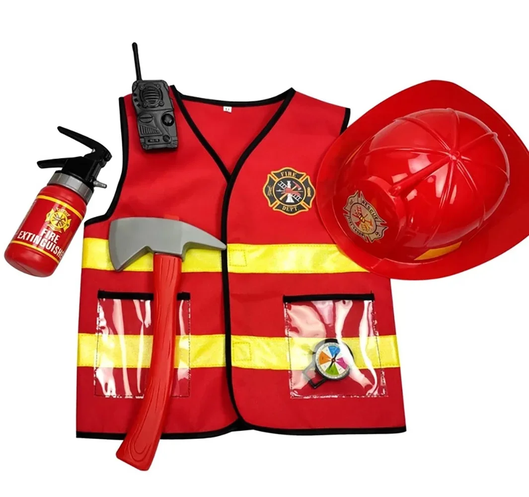 Kids Firefighter Cosplay Little Fireman Firemen Costume Uniform Carnival Party Stage Performance Costumes Birthday Gift