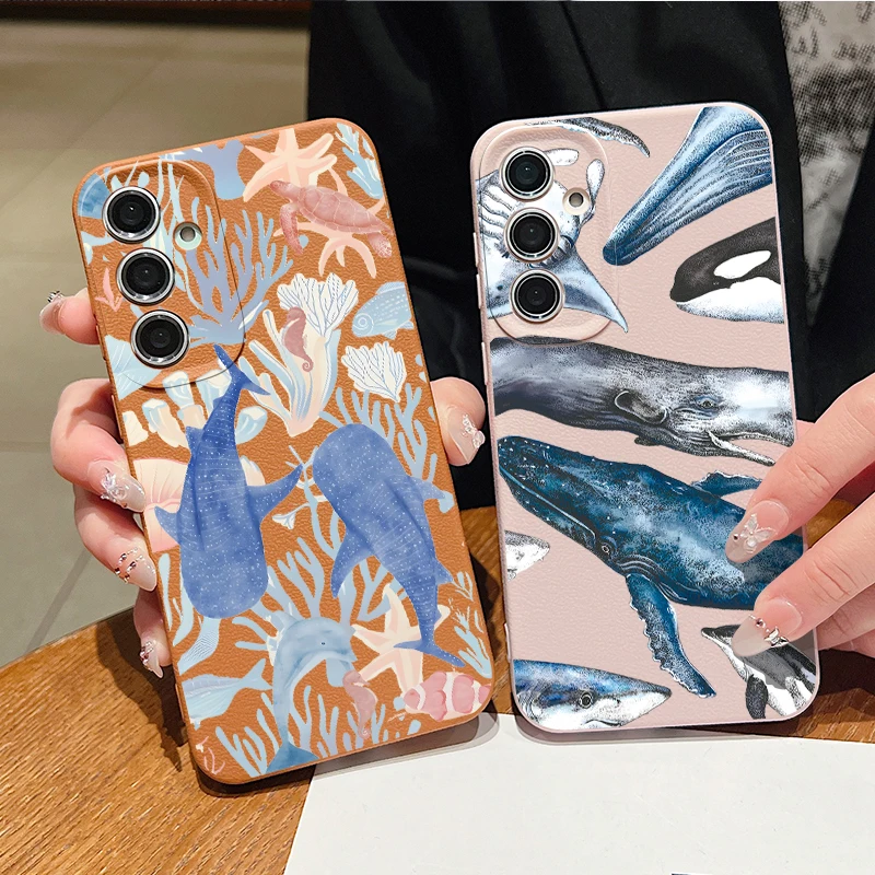 Silicone Phone Case For Samsung Galaxy S26 S25 S24 Ultra S23 S25 FE a57 A17 A56 A55 A37 A36 A16 A26 A54 Ocean Shark Print Cover