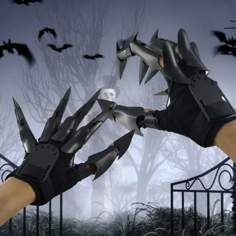 Halloween Articulated Fingers Wearable Horrific Finger Extension Scary Skeleton Hand Bone Claw for Halloween Party Decoration