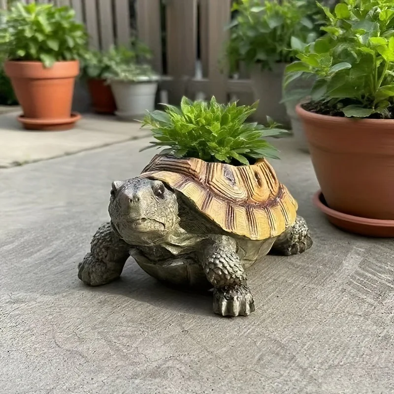 Cute Tortoise Shaped Planter Animal Ornament Flower Pot For Succulent Green Plant Garden Balcony Decor Desktop Accessory Gift