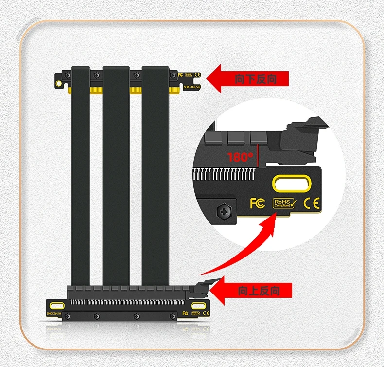 Newly Revised PCI Express 5.0 Dual Reverse Connectors Cable White PCIe 5.0 X16 Riser Shielded Extreme Designed for ITX Chassis