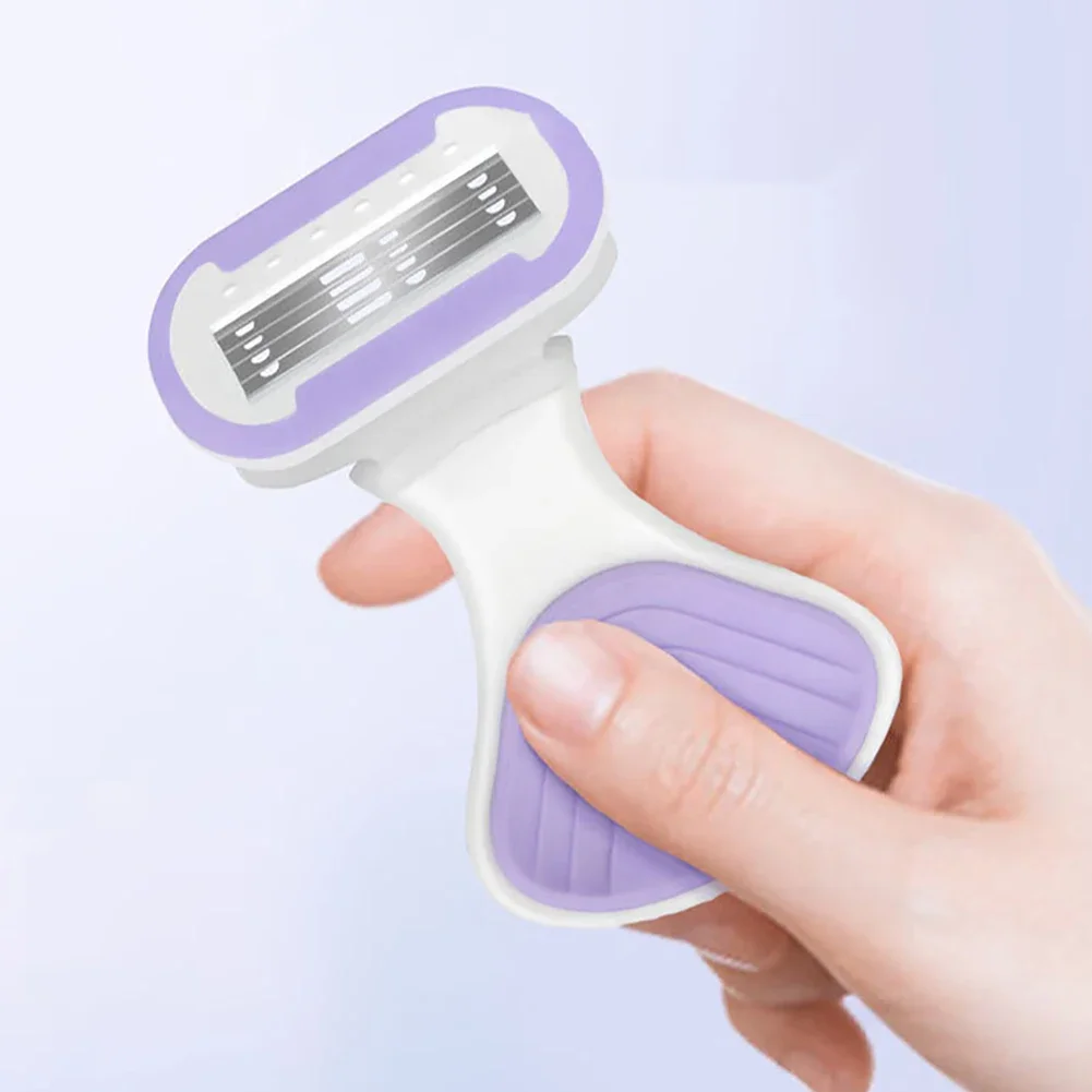 شفرة حلاقة نسائية محمولة بمقبض قصير 4 طبقات شفرة حلاقة ناعمة منحنى الجسم للسيدات شفرة شفرات قابلة للاستبدال