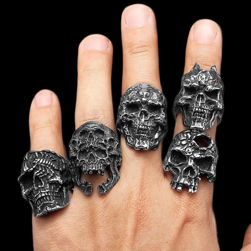 Multi Stil Gothic Schädel Ringe Edelstahl Mode Persönlichkeit Hip-hop Männer Ring Biker Party Charme Schmuck Geschenk Dropshipping – Detail 3