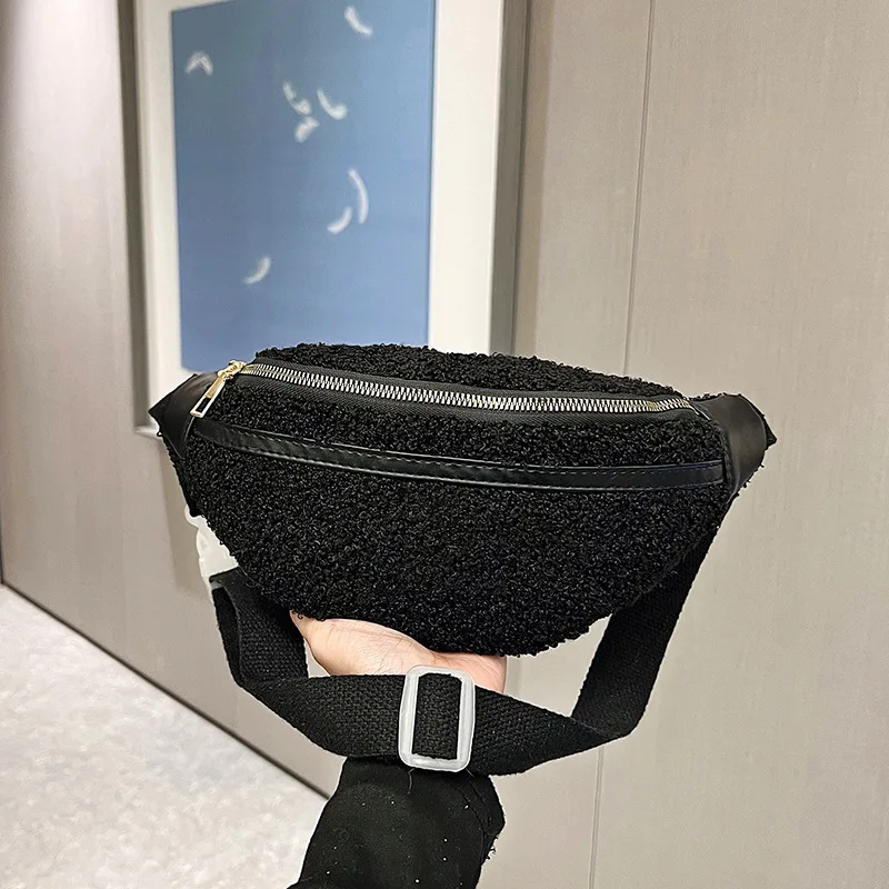 Bolso cruzado de pelo de cordero para mujer, bolsa de pecho pequeña fragante, versátil, elegante, Retro, cintura Simple, marca de lujo, nuevo