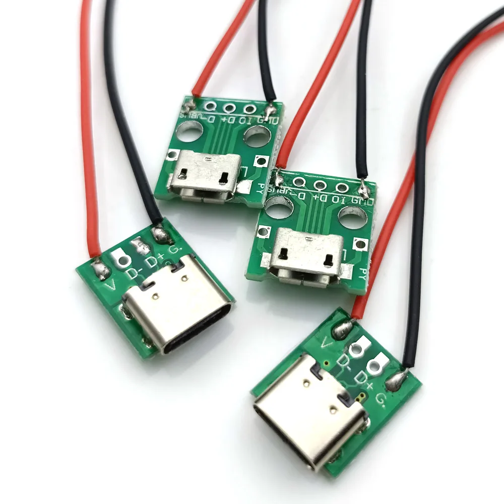 Micro USB To DIP Female Connector Breakout Board Charging Cable Soldering Board Socket Type-C PCB With Cabel Converter Adapter