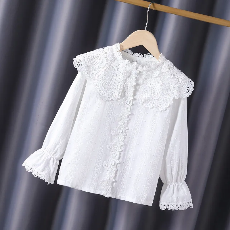 Peter Pan Collar Pure Cotton Blouse, Princess Casual Long Sleeve Shirt for Medium Big Girls 2026 Spring Fall New Arrival
