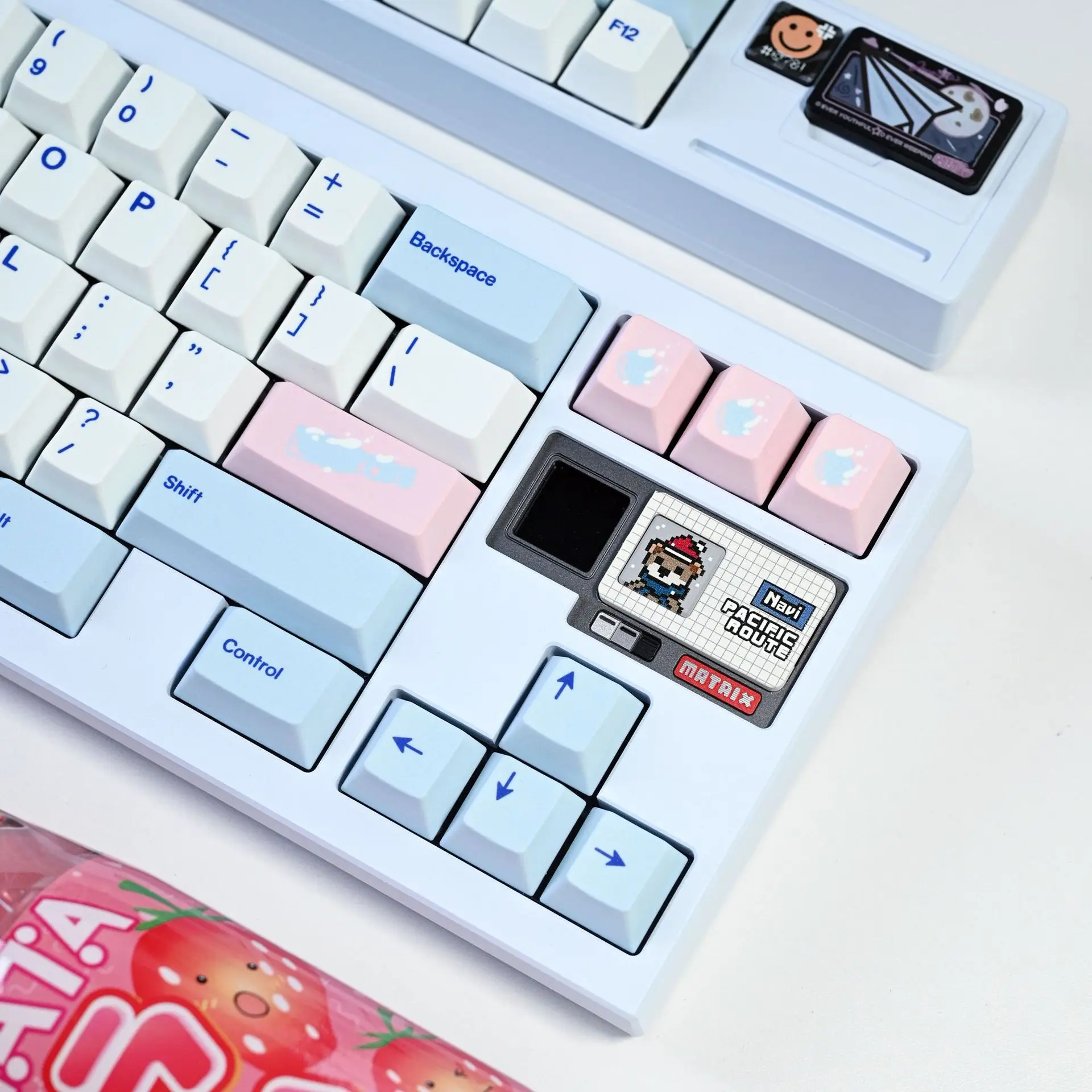 Soda Themed PBT Keycaps with Blue Printed Legends 1.7mm 5-Side Dye Sub for MX Switches Mechanical Keyboard White Keycap 143-Key