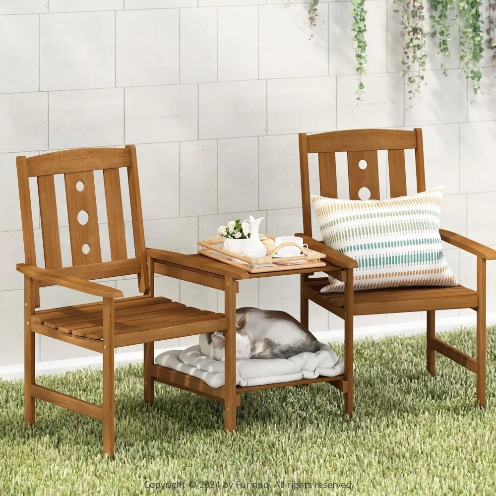 

Dalam Hardwood Conversation Set with Attached Coffee Table and Umbrella Hole, Natural